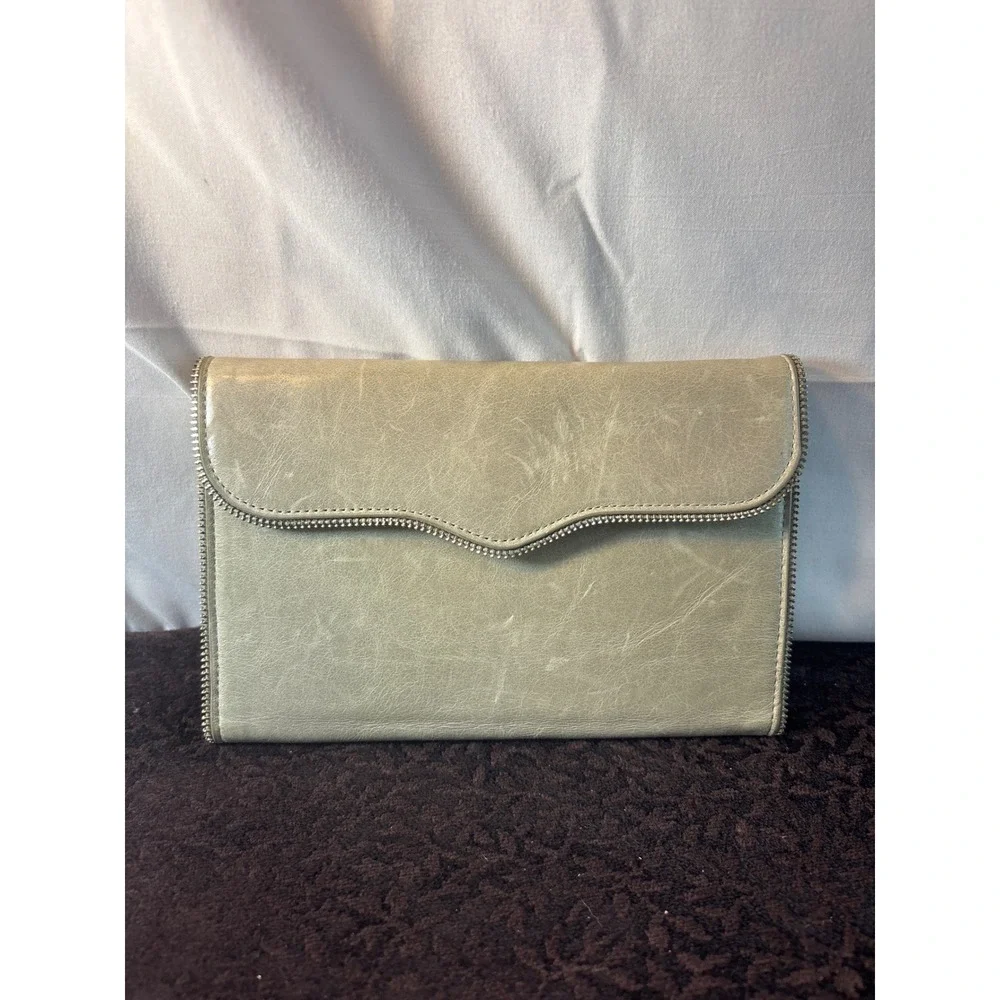 Rebecca Minkoff Distressed Leather Zipper Trim Wallet with Removable Pouch Tan